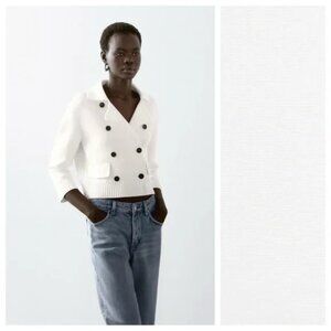 Massimo Dutti Women Sweater S Small White Double Breasted Cardigan 5772/678 NWT